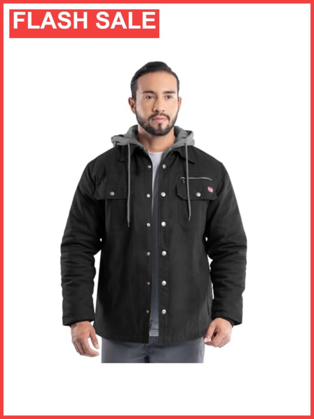Hooded Quilted Shirt Jacket Cotton Fleece Lined Work Utility Outerwear